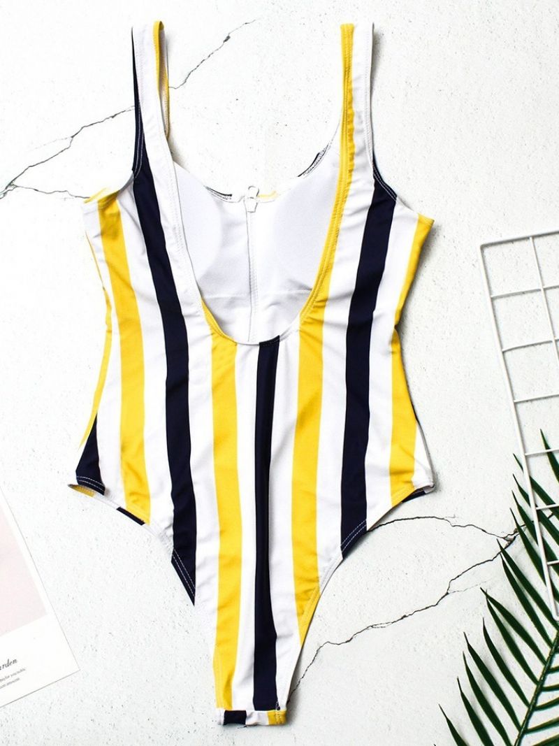 Μαγιό One Piece Stripe Zipper Μπλοκ χρώματος Strechy