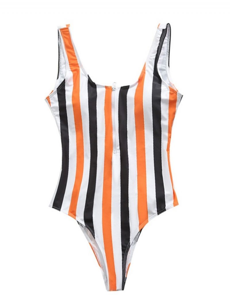 Μαγιό One Piece Stripe Zipper Μπλοκ χρώματος Strechy