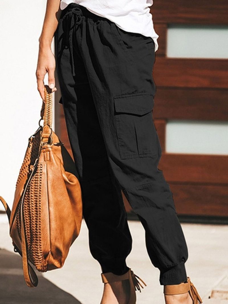 Cargo Pants Loose Απλό Lace-Up Pencil Pants Γυναικείο Παντελόνι Με Μέση Μέση