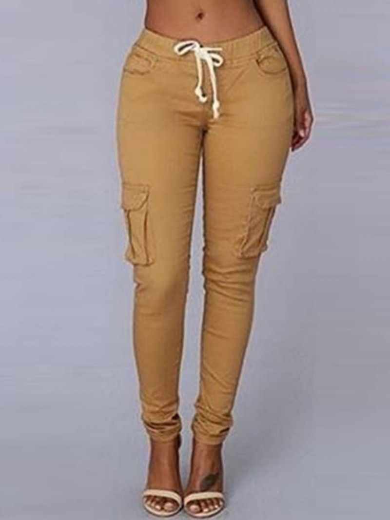 Cargo Pants Skinny Plain Pocket Pencil Pants Γυναικεία Casual Παντελόνια Στη Μέση Μέση