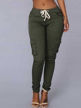 Cargo Pants Skinny Plain Pocket Pencil Pants Γυναικεία Casual Παντελόνια Στη Μέση Μέση