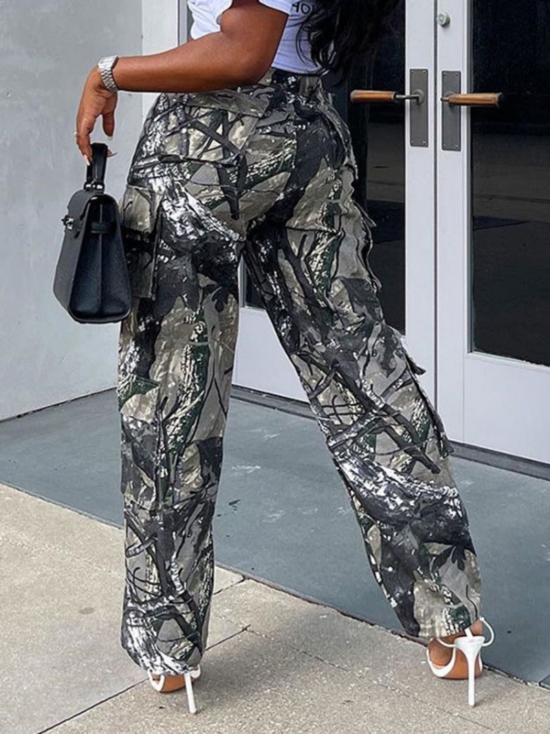 Εκτύπωση Loose Camouflage Ολόσωμο Ίσιο Παντελόνι Casual