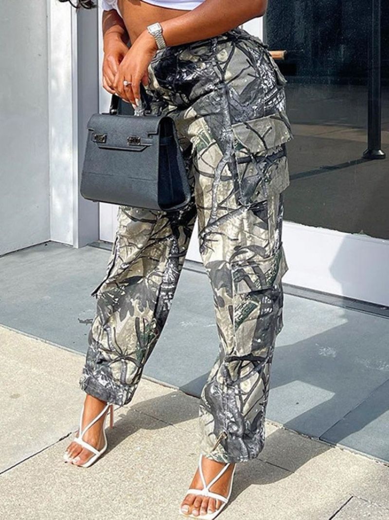 Εκτύπωση Loose Camouflage Ολόσωμο Ίσιο Παντελόνι Casual