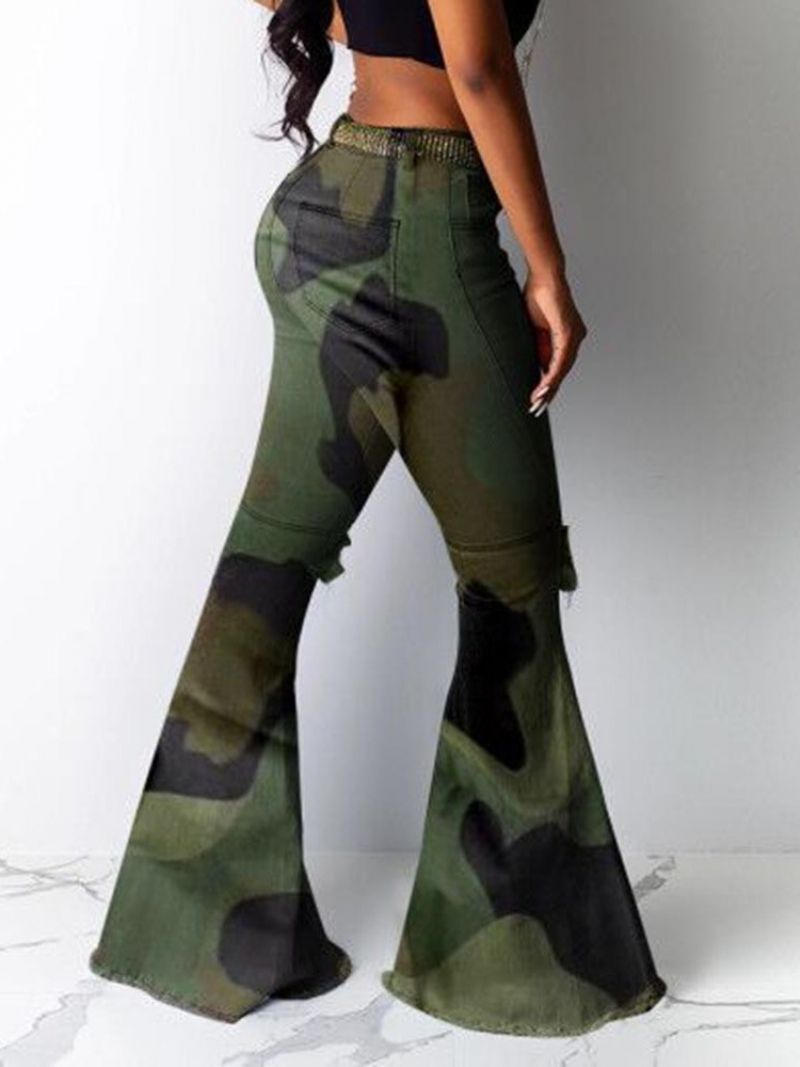 Γυναικείο Παντελόνι Camouflage Slim Hole Mid Waist Σε Όλο Το Μήκος