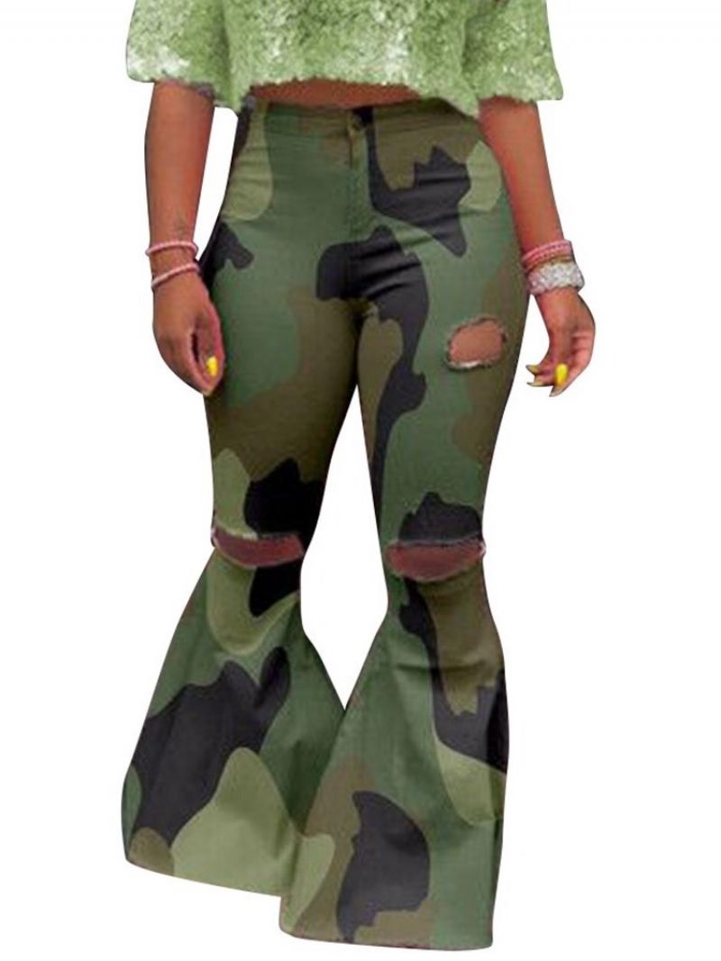 Γυναικείο Παντελόνι Camouflage Slim Hole Mid Waist Σε Όλο Το Μήκος