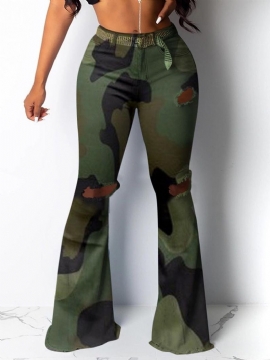 Γυναικείο Παντελόνι Camouflage Slim Hole Mid Waist Σε Όλο Το Μήκος