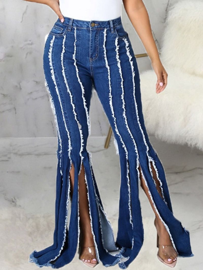 Μπλοκ χρώματος Split Bellbottoms Slim Jeans Με Φερμουάρ