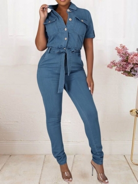 Ολόσωμο Sweet Button Skinny Jumpsuit Στη Μέση