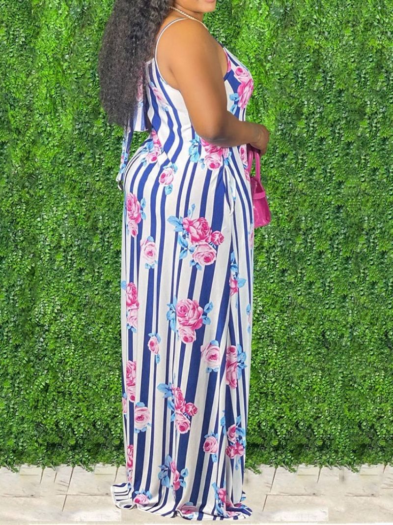 Αμάνικο Πουλόβερ Με Στάμπα Μέχρι Το Πάτωμα Floral Maxi Φόρεμα