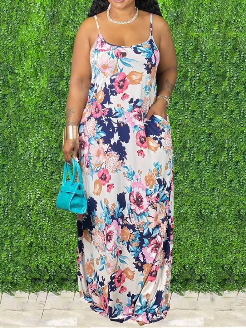 Αμάνικο Πουλόβερ Με Στάμπα Μέχρι Το Πάτωμα Floral Maxi Φόρεμα