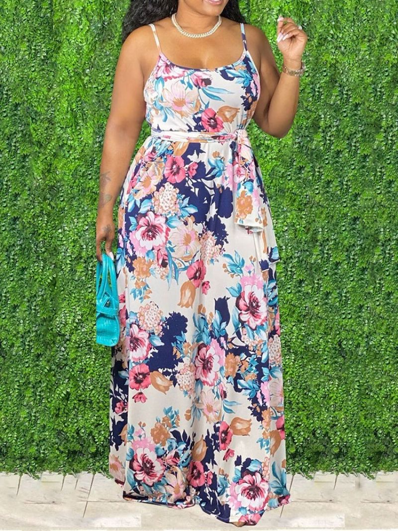 Αμάνικο Πουλόβερ Με Στάμπα Μέχρι Το Πάτωμα Floral Maxi Φόρεμα