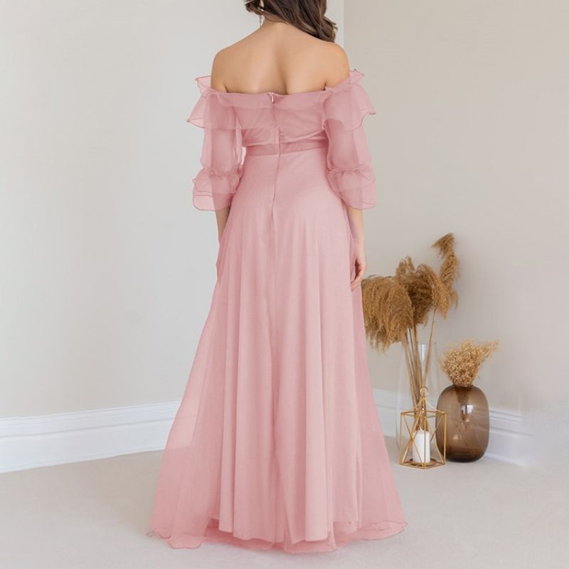 Φόρεμα Western Fall Fall Maxi Off Shoulder Falbala Μέχρι Το Πάτωμα