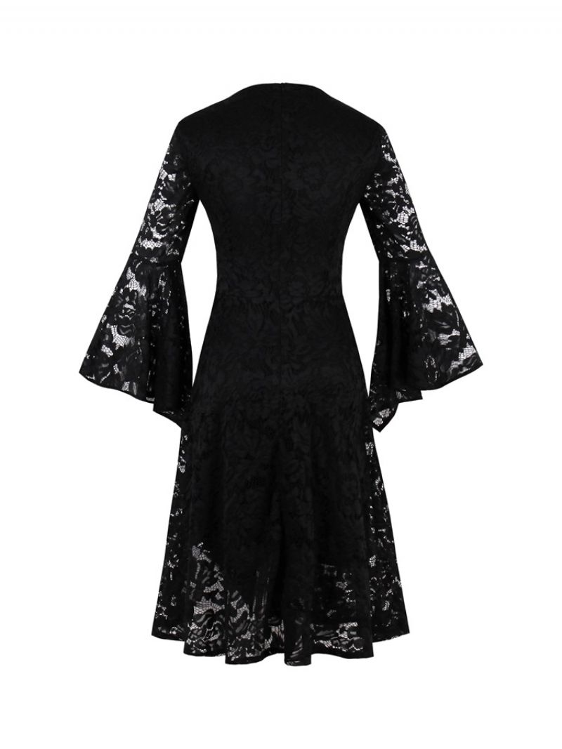 Lace Holow Flare Sleeve A Line Little Black Dress