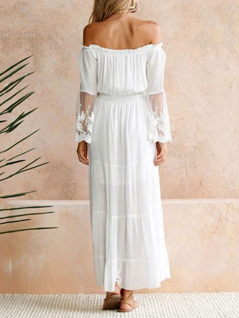 Off Shoulder Patchwork Γυναικείο Φόρεμα Πουλόβερ Με Κρύο Ώμο Μέχρι Τον Αστράγαλο