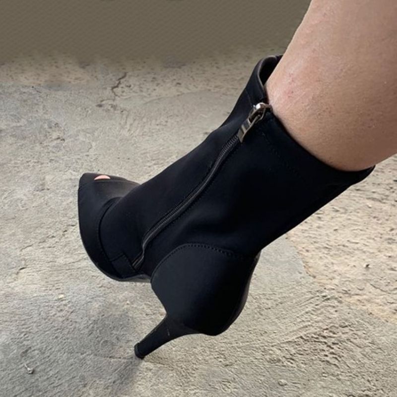 Δυτικές Μπότες Με Φερμουάρ Με Τακούνι Stiletto Peep Toe