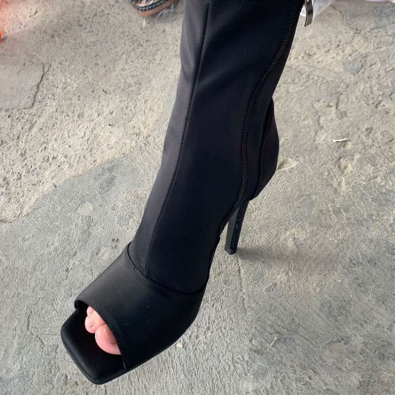 Δυτικές Μπότες Με Φερμουάρ Με Τακούνι Stiletto Peep Toe