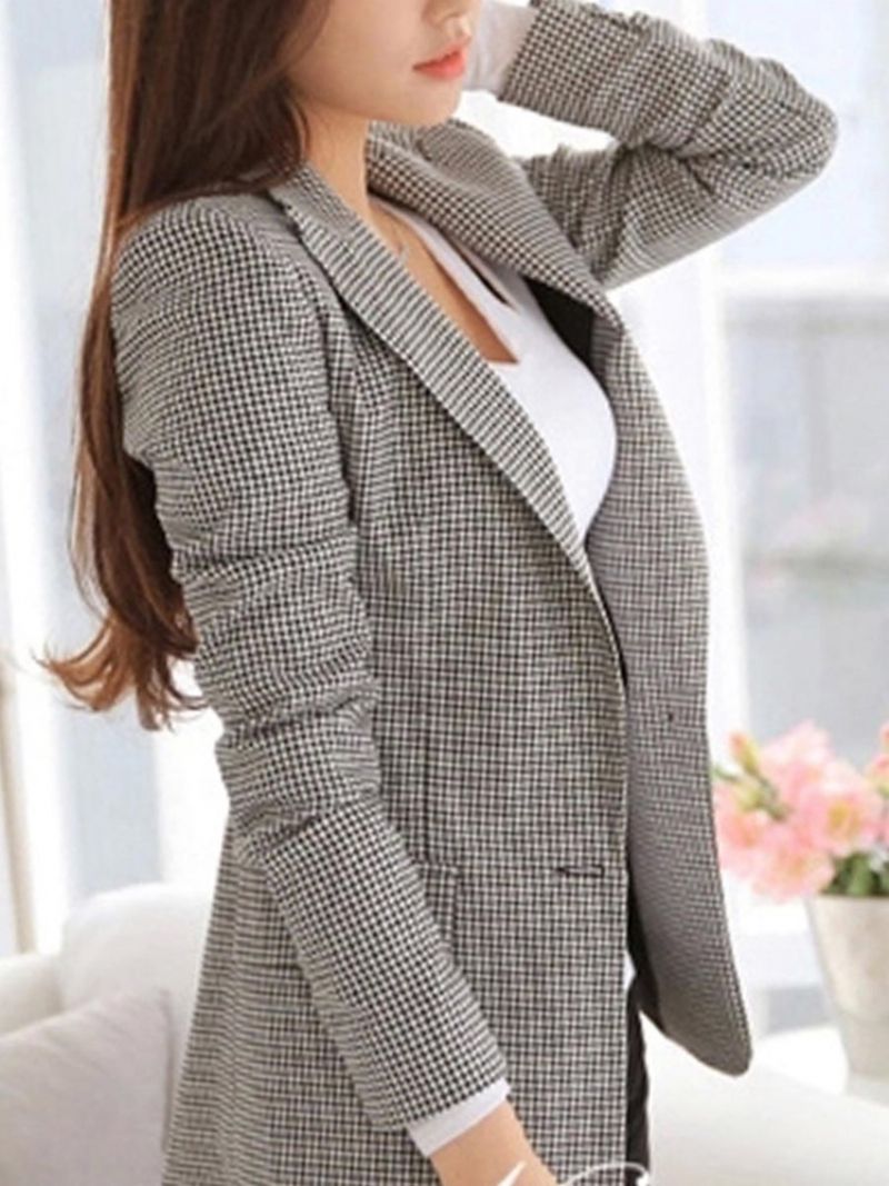 Houndstooth Blazer Γυναικείο Σακάκι Με Λεπτό Γυναικείο Σακάκι Houndstooth One Button