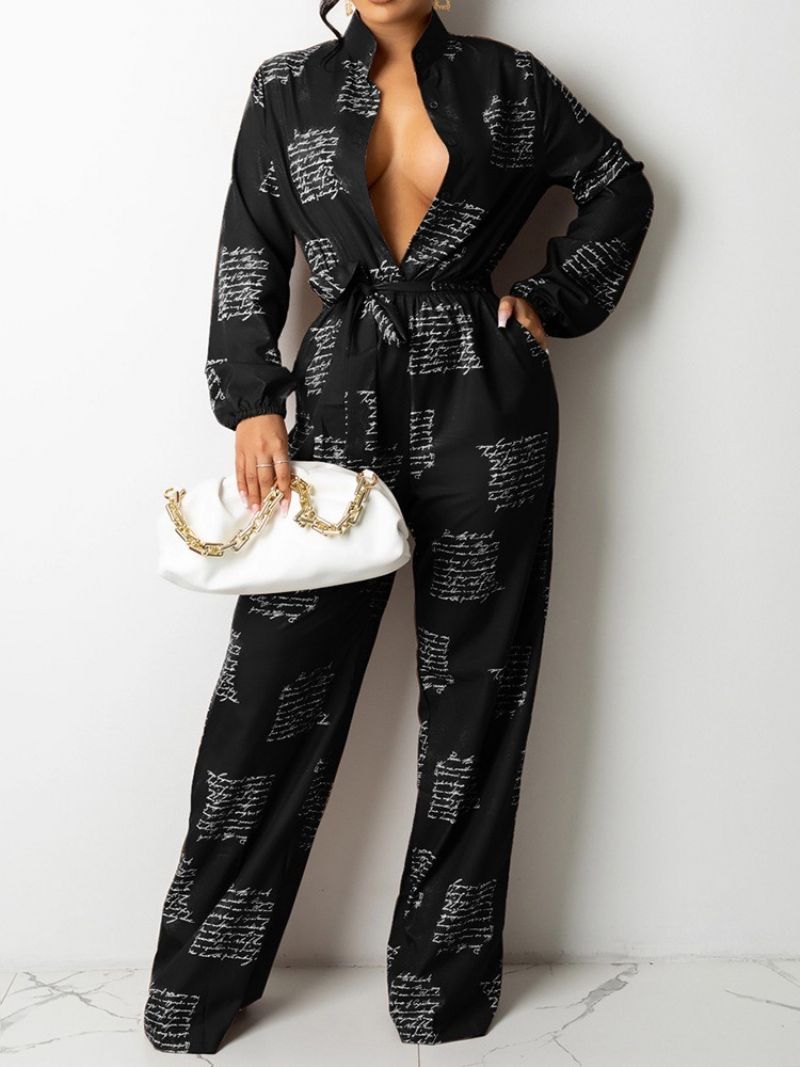 Letter Sweet Lace-Up Loose Straight Jumpsuit