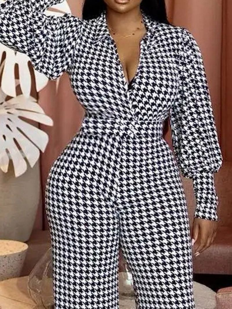 Ολόσωμη Φόρμα Μόδας Houndstooth Ψηλόμεση Λεπτή Φόρμα