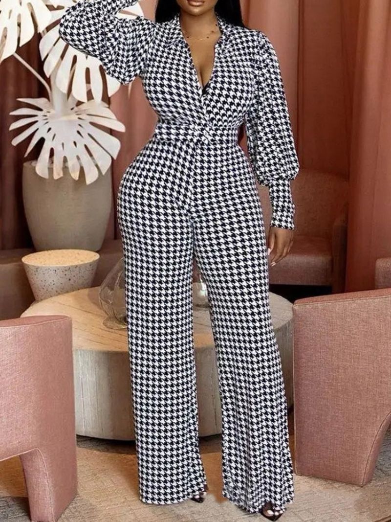 Ολόσωμη Φόρμα Μόδας Houndstooth Ψηλόμεση Λεπτή Φόρμα