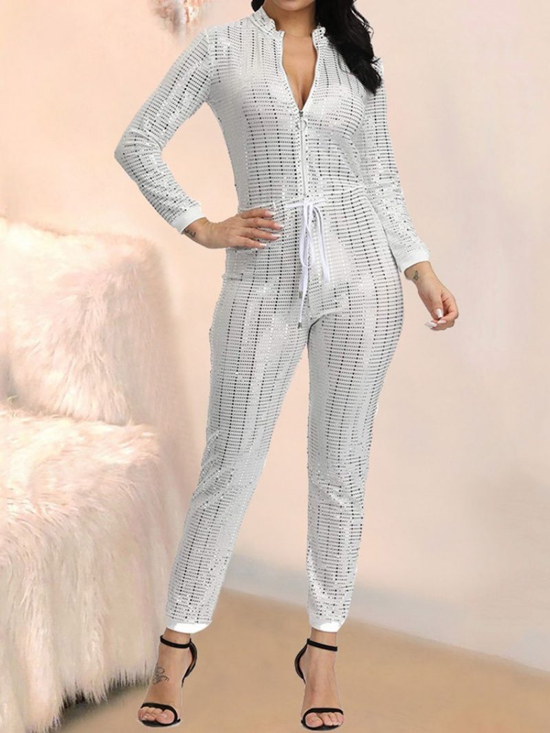 Παγιέτες Casual Skinny Jumpsuit Μέχρι Τον Αστράγαλο