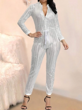 Παγιέτες Casual Skinny Jumpsuit Μέχρι Τον Αστράγαλο