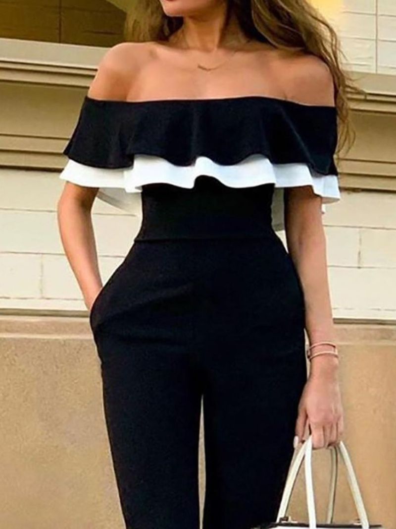 Ρολάν Μπλοκ χρώματος Off Shoulder Slim Jumpsuit