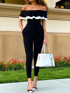 Ρολάν Μπλοκ χρώματος Off Shoulder Slim Jumpsuit