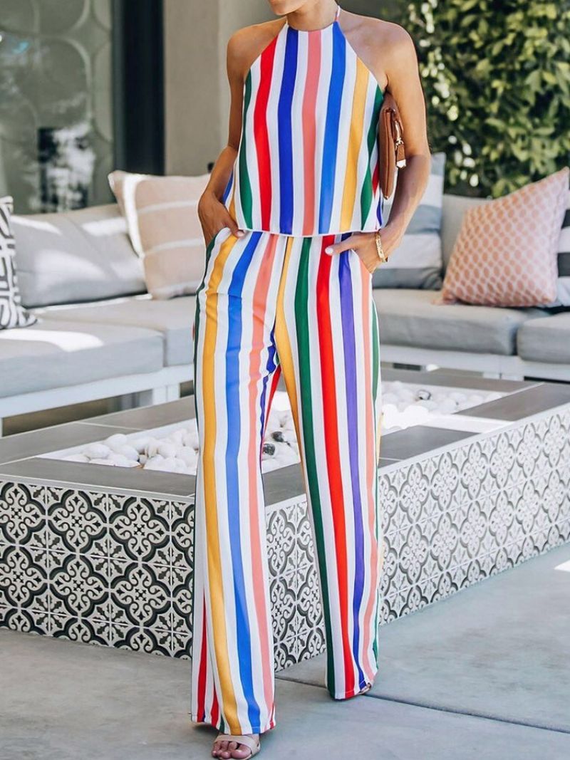 Stripe Ladylike Γυναικεία Ολόσωμη Ίσια Φόρμα Στη Μέση