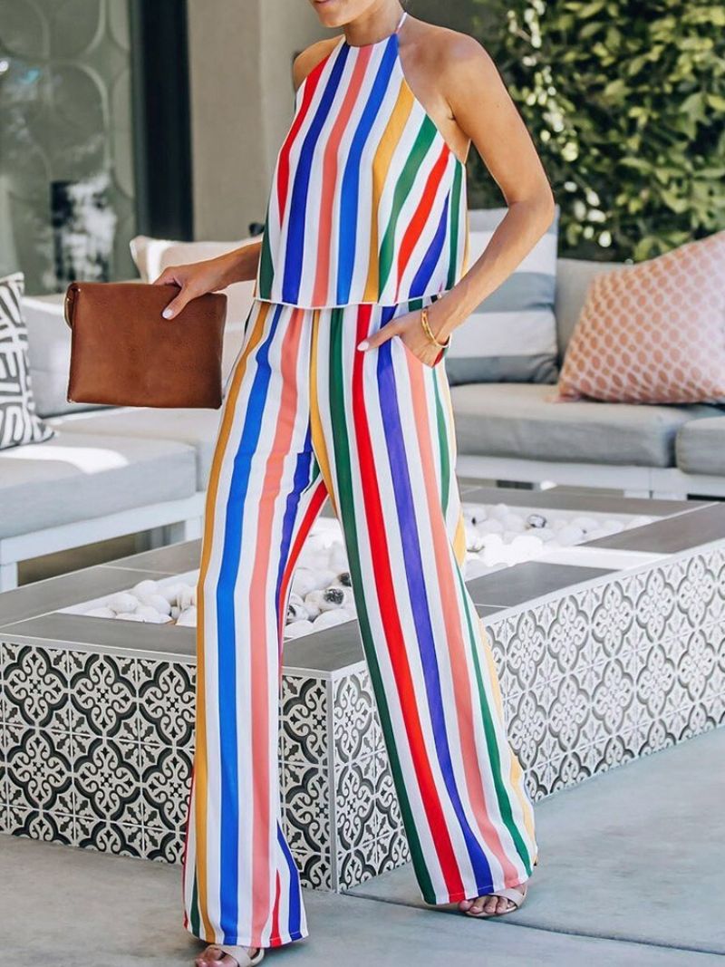 Stripe Ladylike Γυναικεία Ολόσωμη Ίσια Φόρμα Στη Μέση