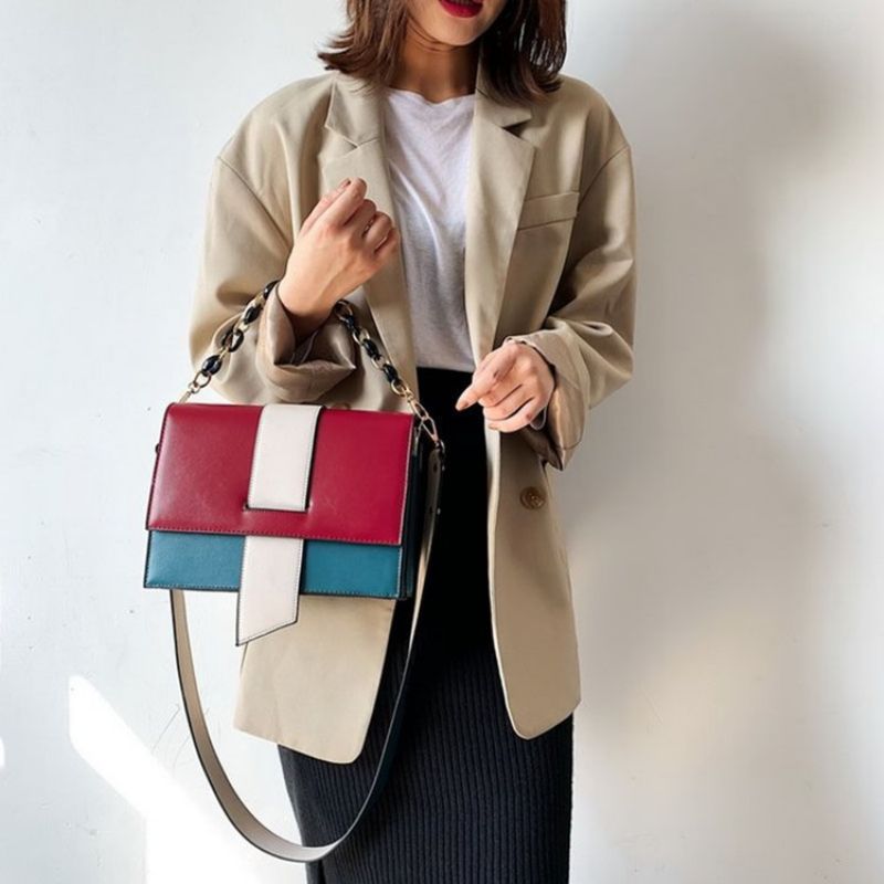 Τσάντες Pu Μπλοκ χρώματος Casual Rectangle Tote