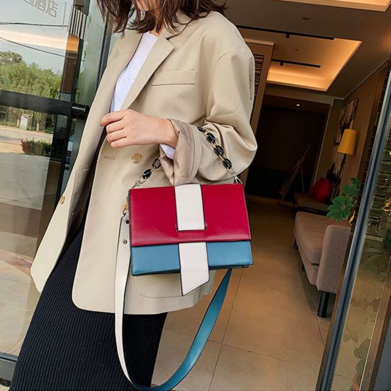 Τσάντες Pu Μπλοκ χρώματος Casual Rectangle Tote