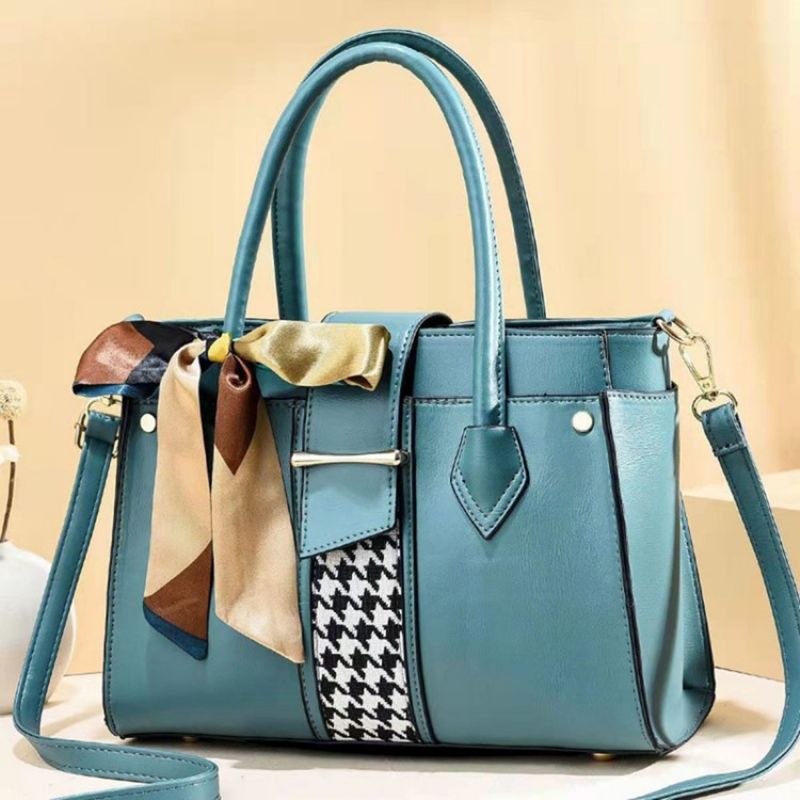 Τσάντες Tote Μπλοκ χρώματος Pu Houndstooth Rectangle