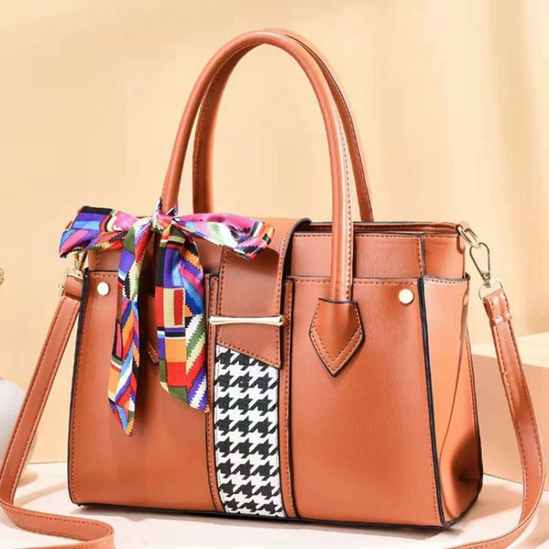 Τσάντες Tote Μπλοκ χρώματος Pu Houndstooth Rectangle