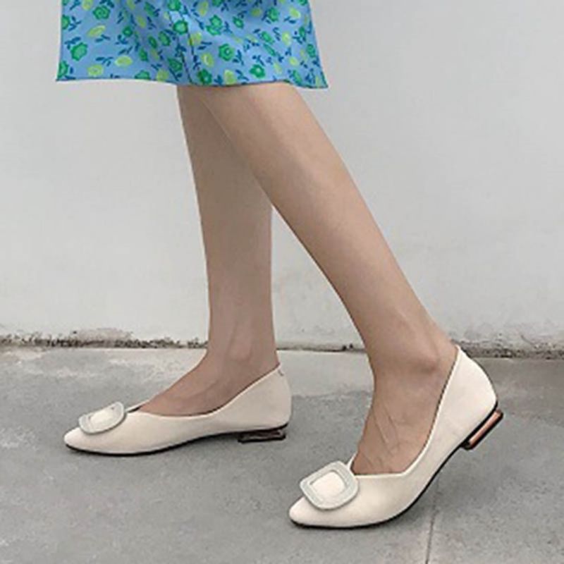 Γυναικεία Φλατ Πέδιλα Pu Block Heel Slip-On Square Toe