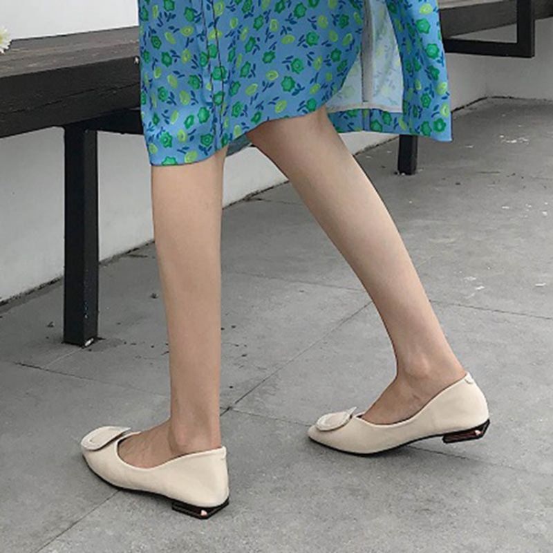 Γυναικεία Φλατ Πέδιλα Pu Block Heel Slip-On Square Toe