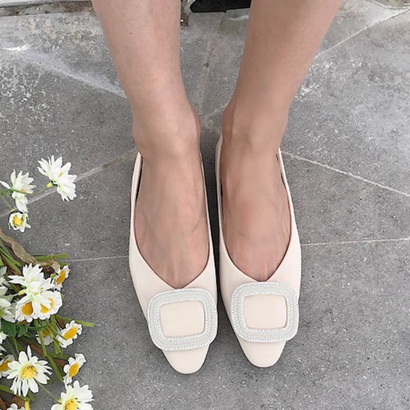 Γυναικεία Φλατ Πέδιλα Pu Block Heel Slip-On Square Toe