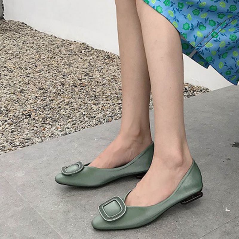 Γυναικεία Φλατ Πέδιλα Pu Block Heel Slip-On Square Toe