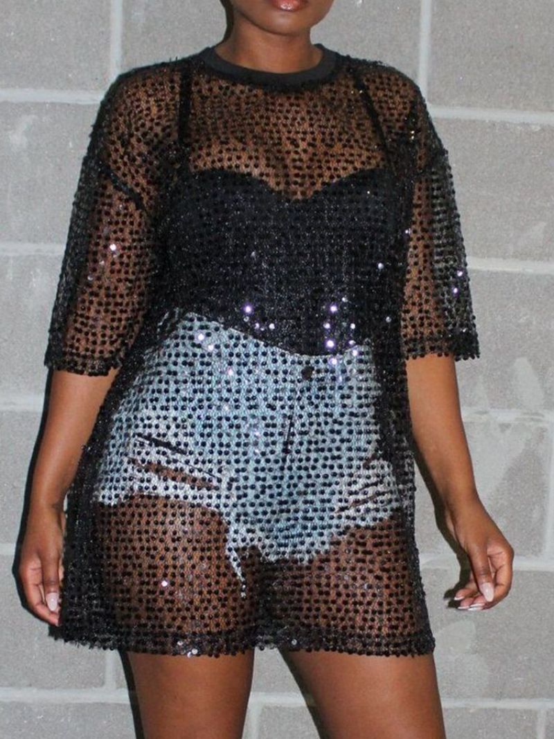 Μόδα Μπλουζάκι See-Through Sequins