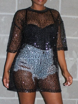 Μόδα Μπλουζάκι See-Through Sequins