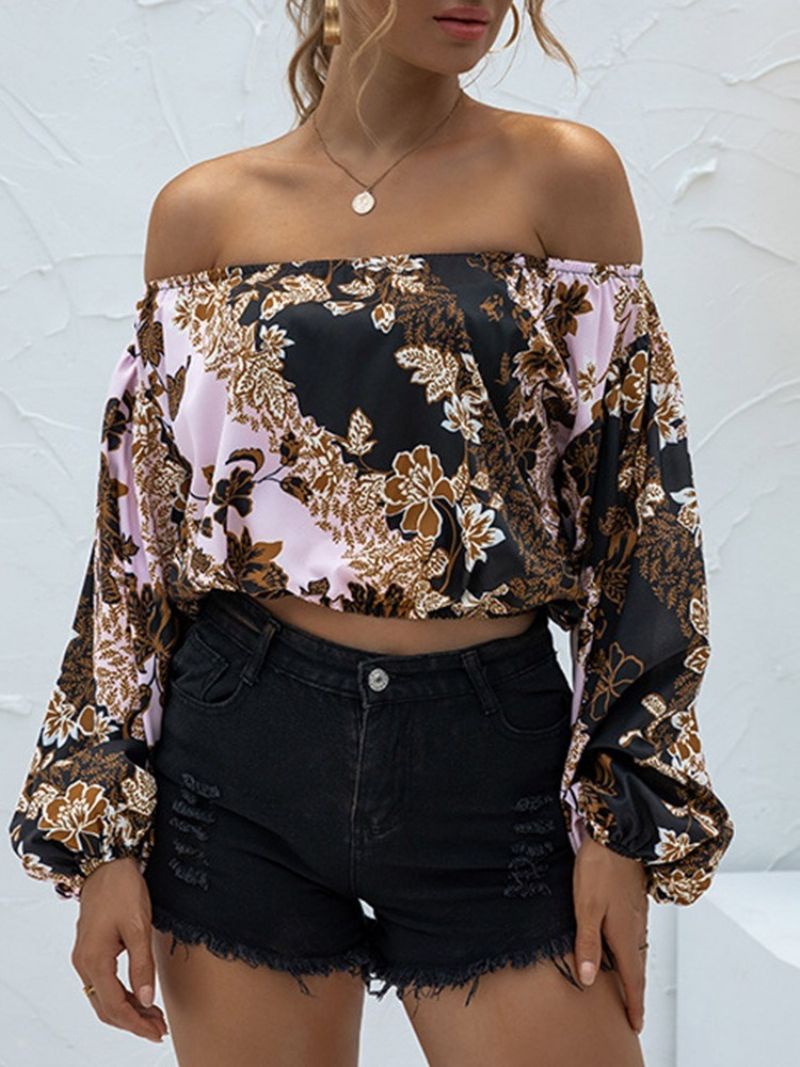 Off Shoulder Μακρυμάνικο Floral Vintage Γυναικείο T-Shirt