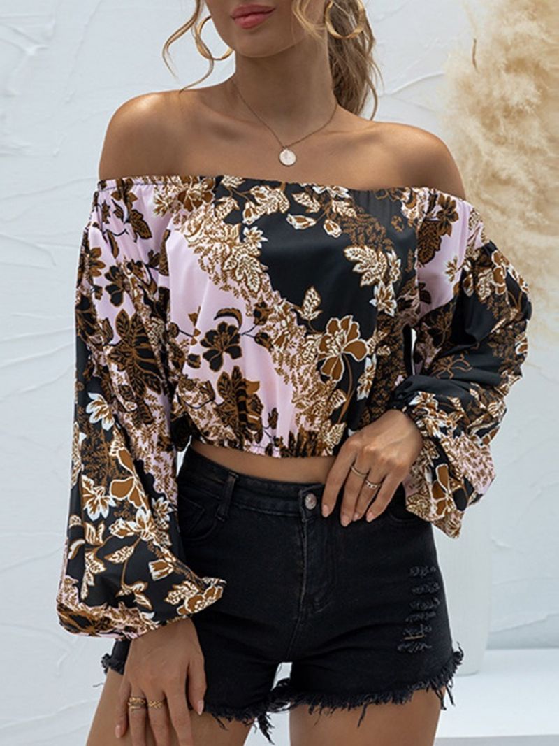 Off Shoulder Μακρυμάνικο Floral Vintage Γυναικείο T-Shirt