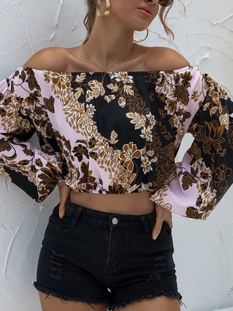 Off Shoulder Μακρυμάνικο Floral Vintage Γυναικείο T-Shirt