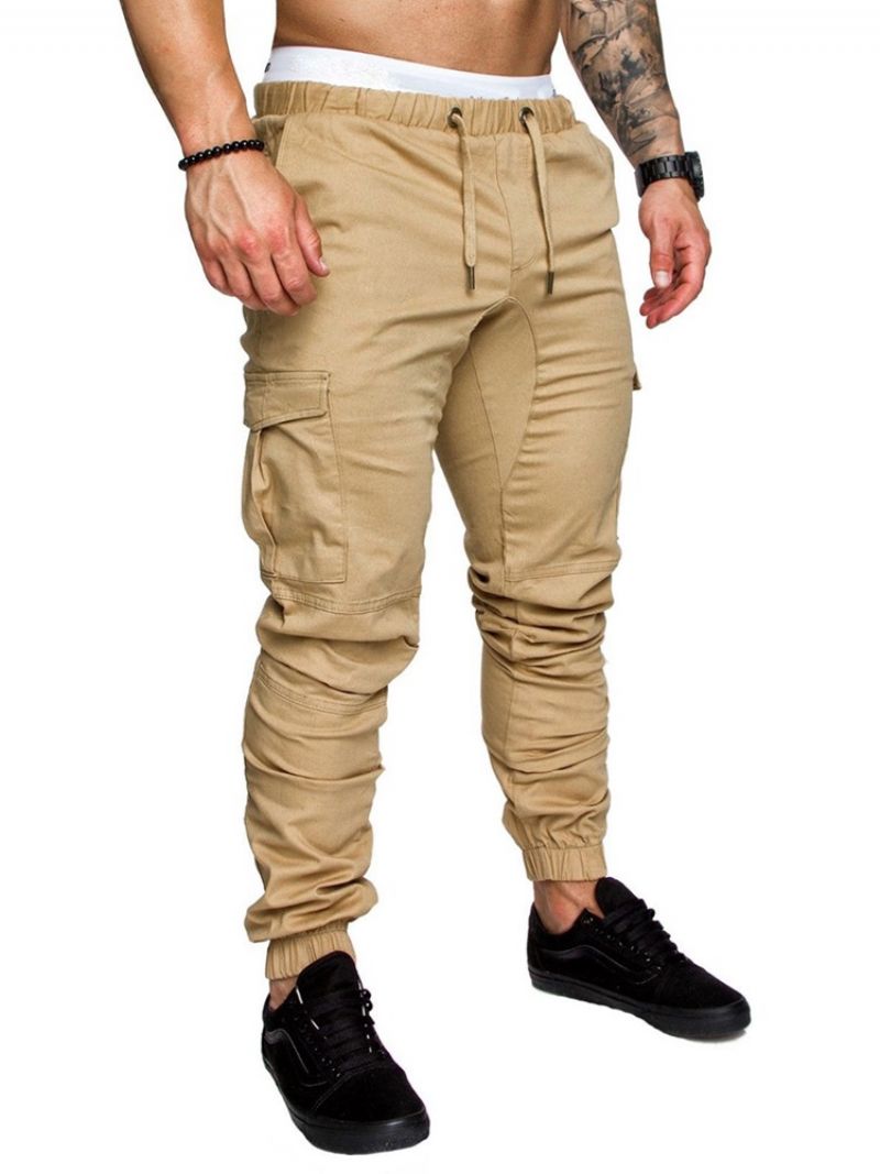 Cargo Pants Απλό Khaki Δαντέλα επάνω Pocket Ανδρικό Casual Παντελόνι