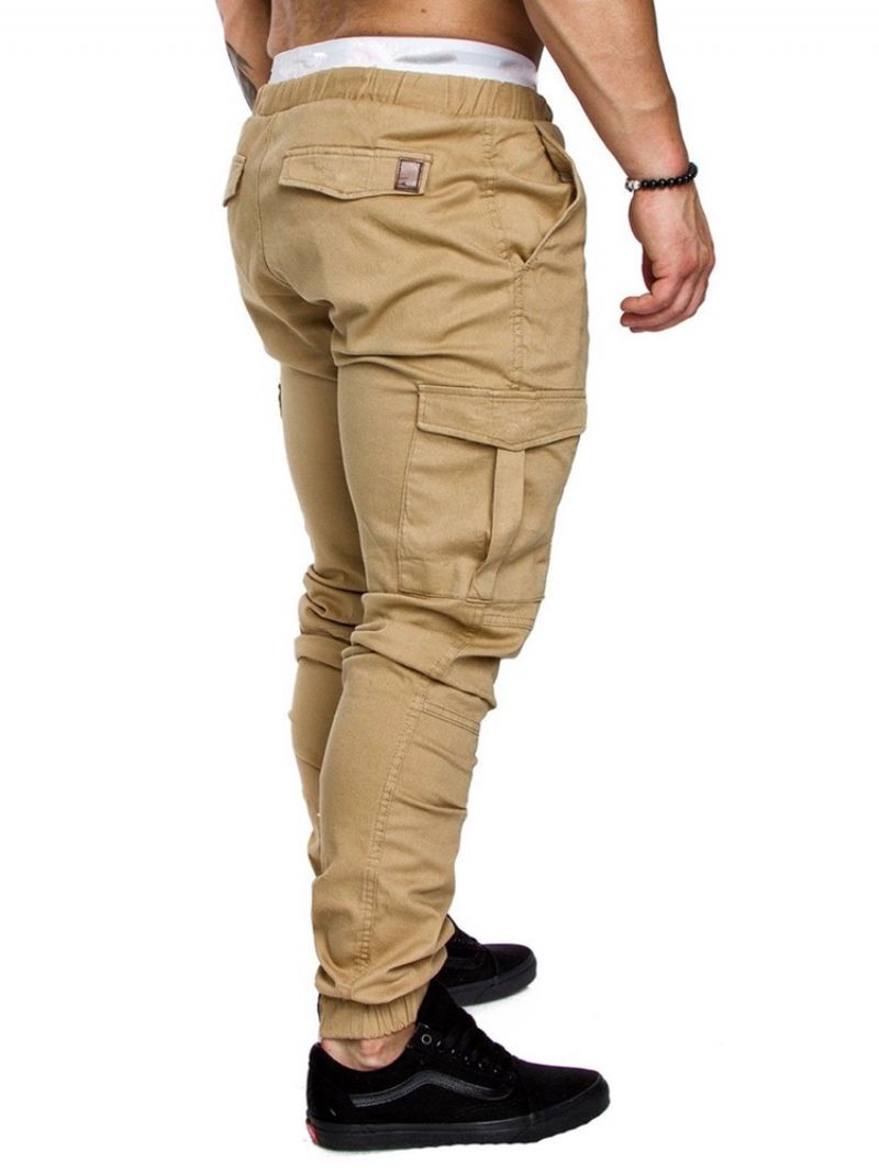 Cargo Pants Απλό Khaki Δαντέλα επάνω Pocket Ανδρικό Casual Παντελόνι