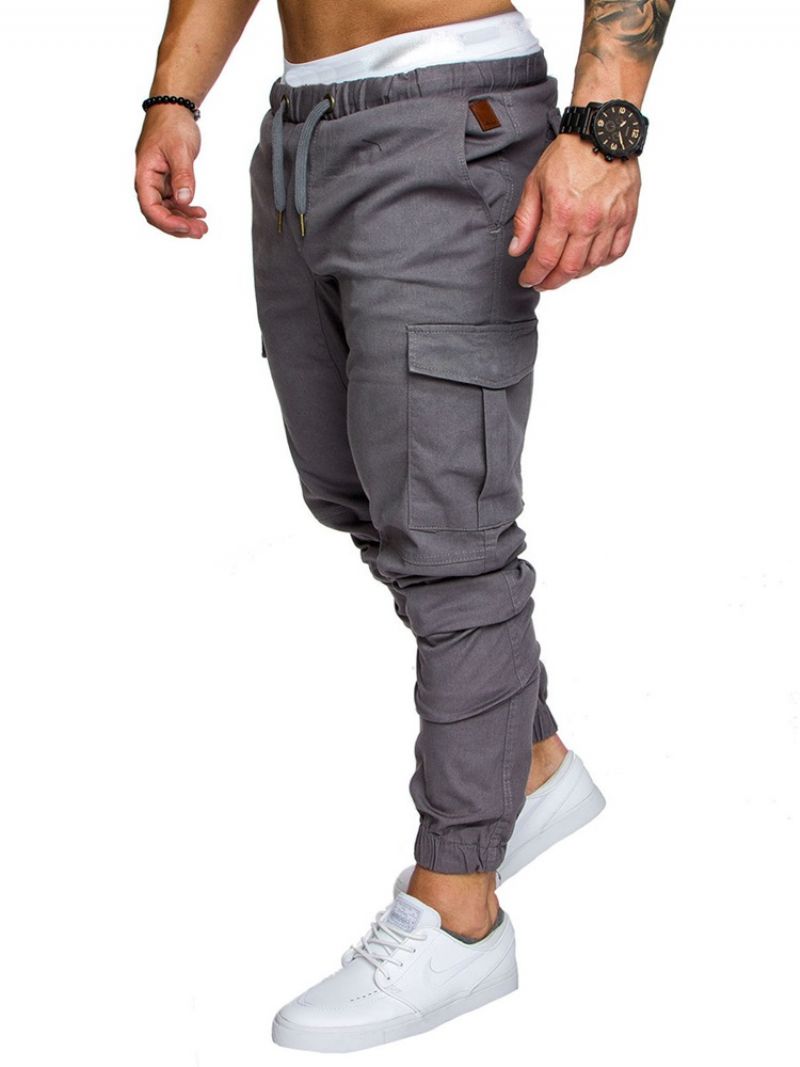 Cargo Pants Απλό Khaki Δαντέλα επάνω Pocket Ανδρικό Casual Παντελόνι