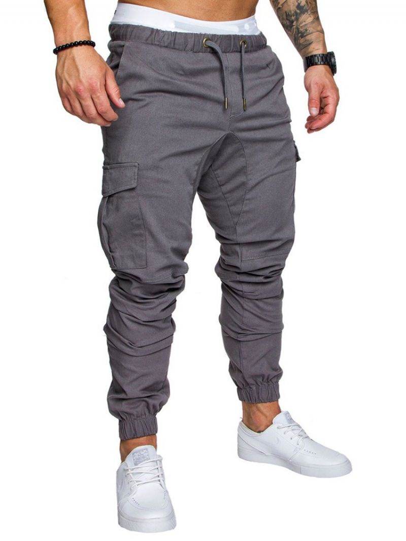 Cargo Pants Απλό Khaki Δαντέλα επάνω Pocket Ανδρικό Casual Παντελόνι