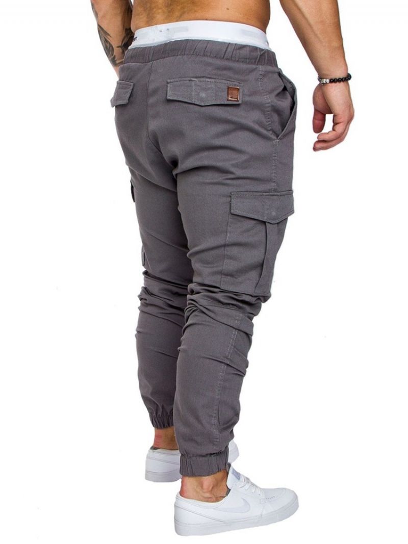 Cargo Pants Απλό Khaki Δαντέλα επάνω Pocket Ανδρικό Casual Παντελόνι