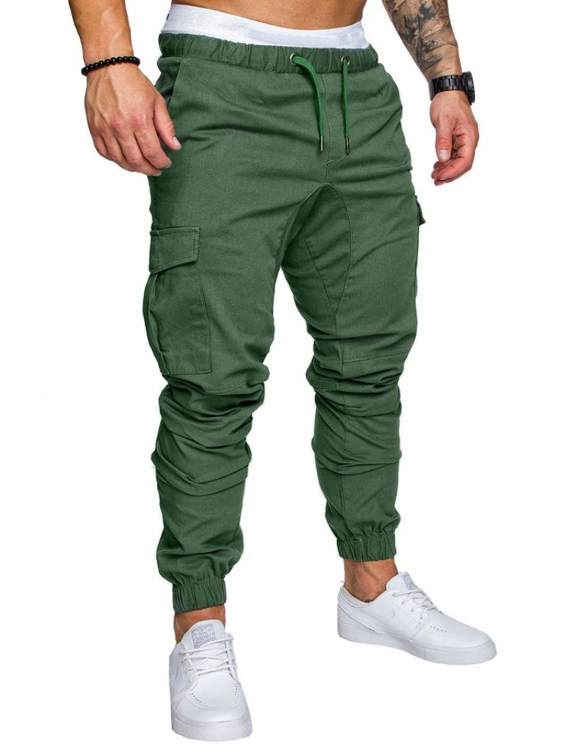 Cargo Pants Απλό Khaki Δαντέλα επάνω Pocket Ανδρικό Casual Παντελόνι