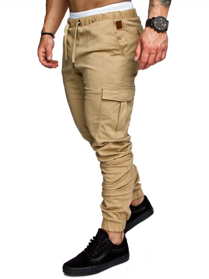 Cargo Pants Απλό Khaki Δαντέλα επάνω Pocket Ανδρικό Casual Παντελόνι